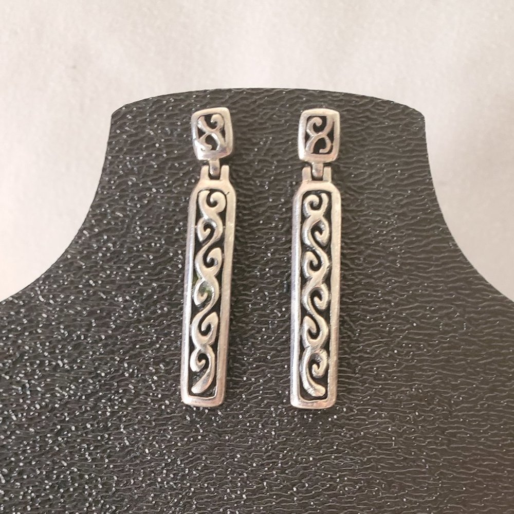 Vintage Silver Rectangle Dangle Earrings - image 1